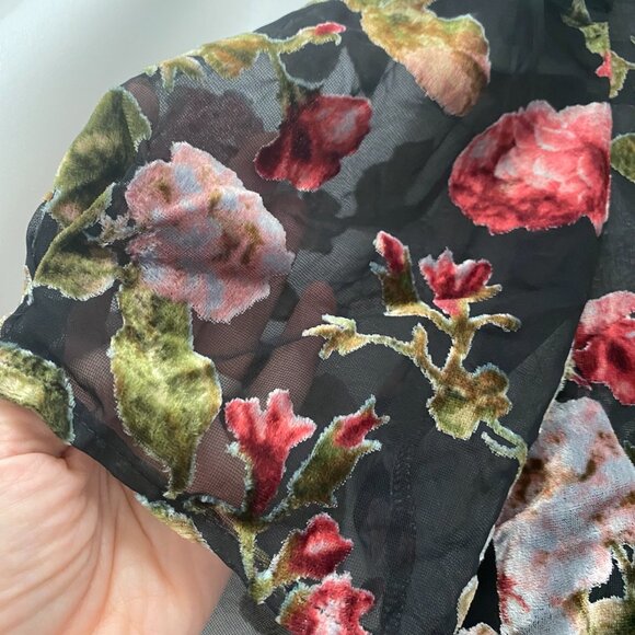 ASTR THE LABEL Floral Velvet Burnout Mini Dress L Black Red Ruffled Whimsigoth - Picture 5 of 16